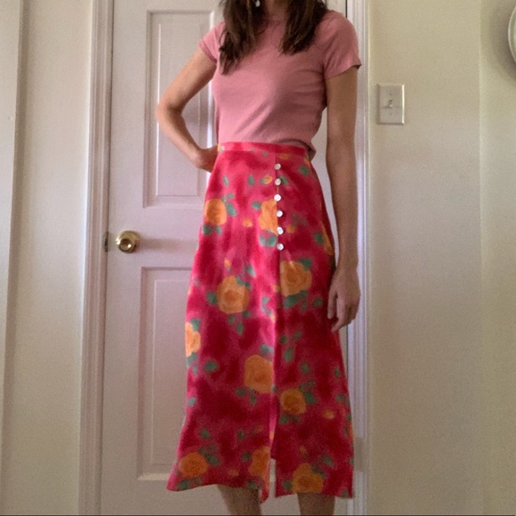 Vintage Dresses & Skirts - Vintage Floral Red Skirt